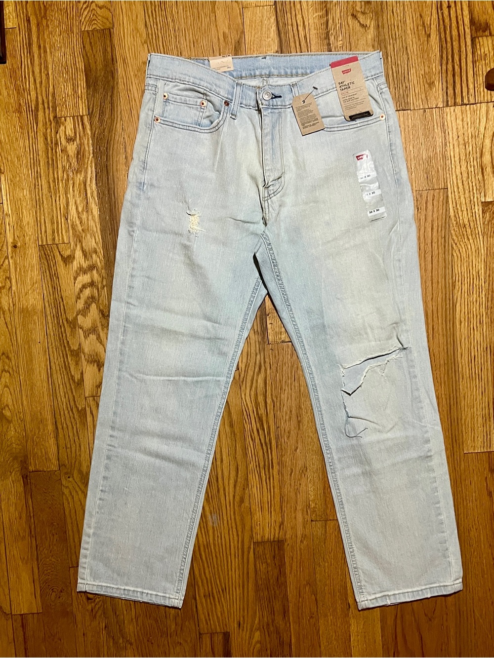 Levi’s Men’s 541 Light Wash Light Blue Denim Athletic Tapered Distressed Jeans